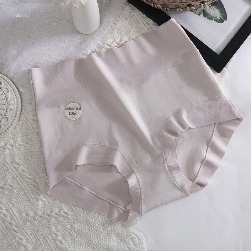 Женские бесшовные трусы с высокой талией — размер L, чистый длинноволокнистый хлопок класса 5А из Синьцзяна, антибактериальный и дышащий.