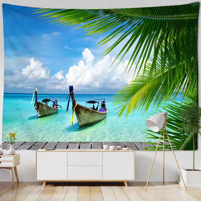 Гобелен в прибрежной пещере, настенный гобелен в стиле бохо, приморский пейзаж, психоделическая эстетика, художественный декор для комнаты в общежитии