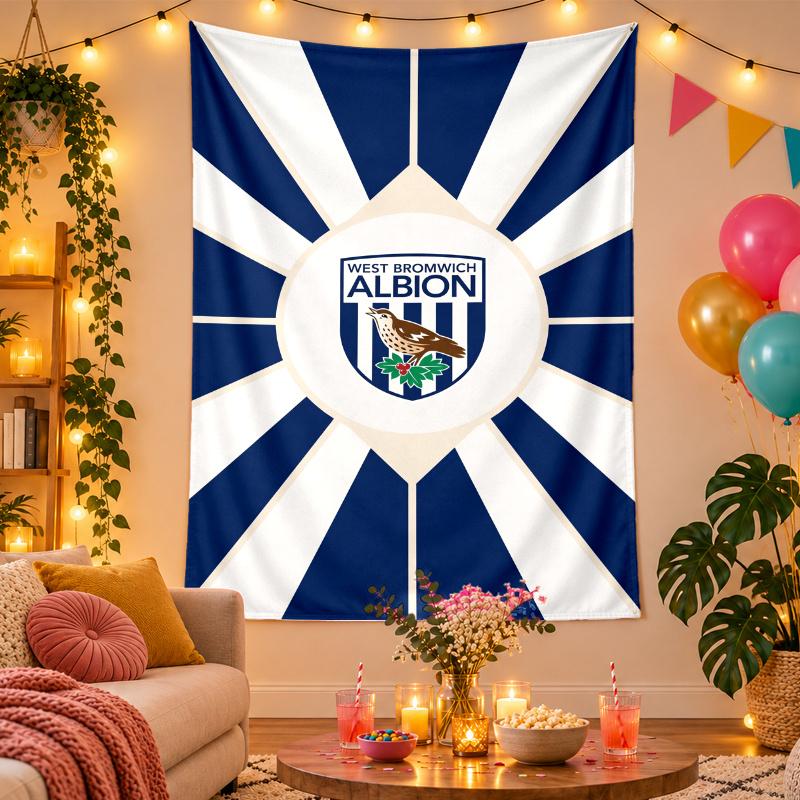 Polyester Wall Tapestry with West Bromwich Albion Design, Decorative Hanging for Bedroom Living Room Dorm
