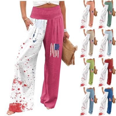 Женские летние эластичные брюки из хлопка и льна свободного кроя с принтом ко Дню независимости