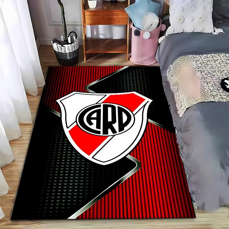 "Red and Black Carpet with Shield Emblem and Bold Geometric Design" Suitable for use as an anti-slip for living room bedroom sofas
