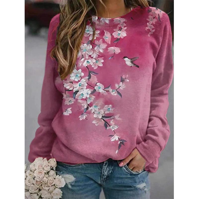 Autumn New Floral Sweatshirts Flower Bird 3D Print Hoodies Women Streetwear Long Sleeve Pullovers Tops Y2k