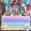 Table Skirt for Rectangle And Round Table Multi-layer Ruffle Reusable Gradient Rainbow Color Beach Parties Ceremony Birthday Party Decoration Table