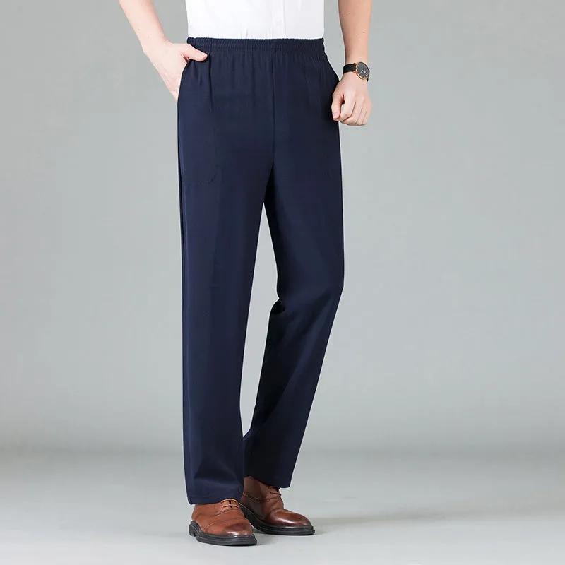 Летние мужские брюки, тонкие свободные дышащие мужские брюки с высокой талией, большие размеры