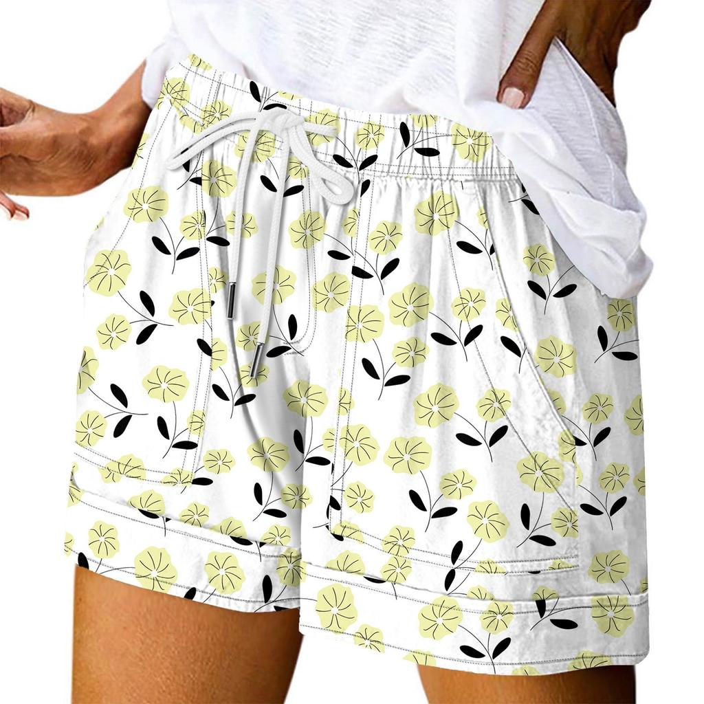 Women's Casual Summer Elastic Beach Shorts Print Casual Shorts