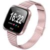 Stylish Stainless Steel Wrist Strap with Double Buckle Side Textured Band Smart Watch Accessory for Fitbit Versa/Versa 2/Versa Lite/Versa SE