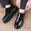 2025 осень и зима новая мужская деловая повседневная кожаная обувь на липучке с круглым носком на толстой подошве, универсальная трендовая обувь для мужчин