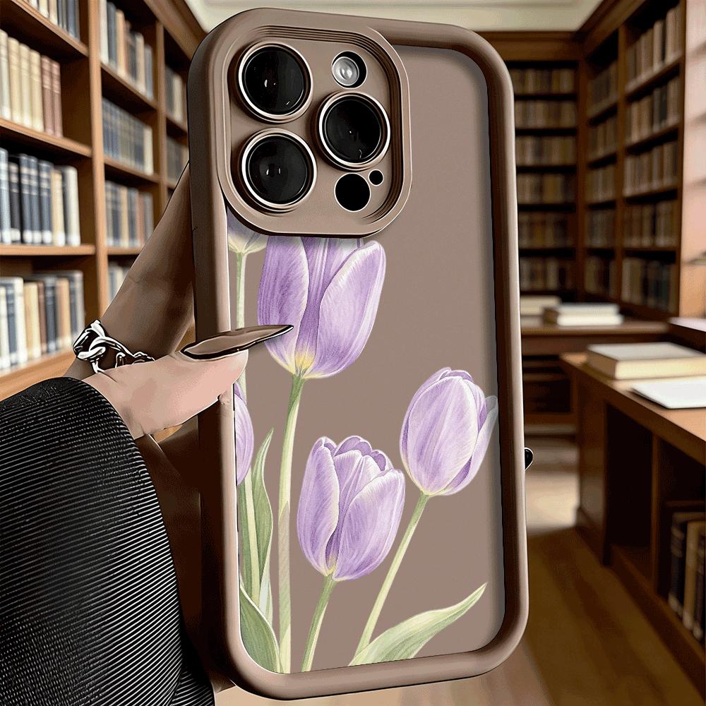 Purple Tulips Watercolor Phone Case for iPhone 17 16 15 14 13 12 11 Pro Max Plus Anti Scratch, Gel Flexible Protective