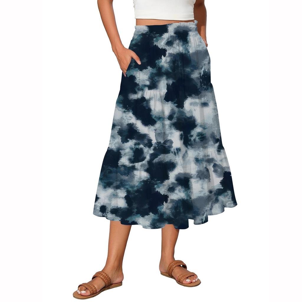 Женская винтажная градиентная струящаяся расклешенная юбка-макси с оборками