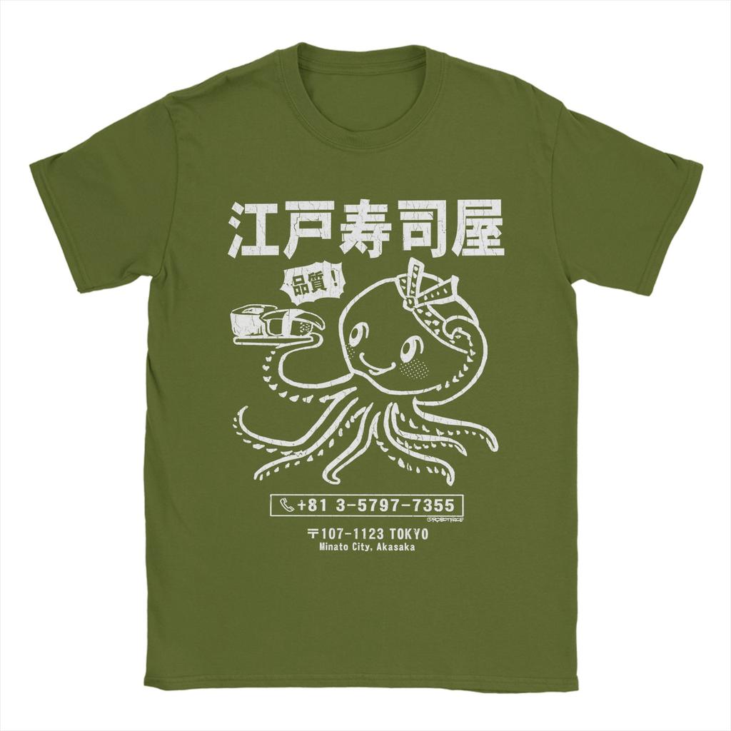 Mens Edo Sushi Bar Octopus Osaka Dotonbori Drunken T Shirt Pure Cotton Clothes Crazy Crew Neck Tee Shirt Adult TShirts