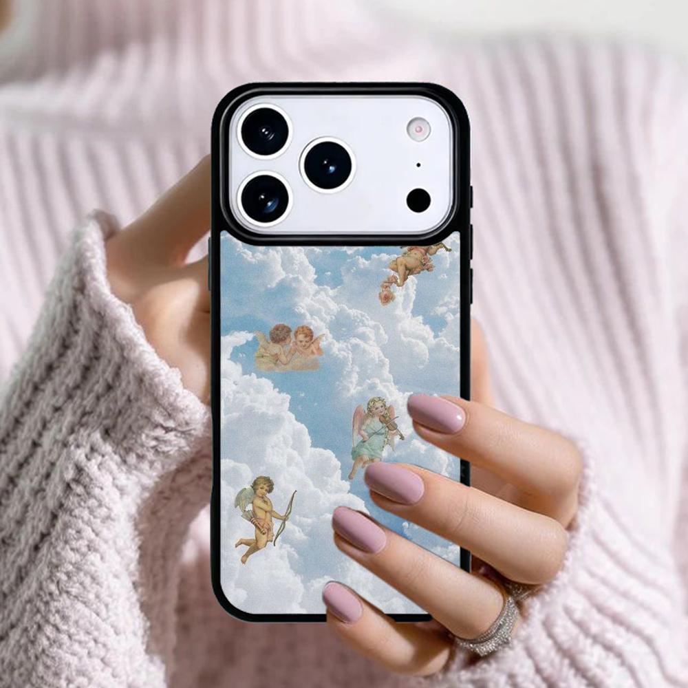 Эстетичный Чехол для Телефона с Ангелочками для Apple iPhone 17 Air 16E 15 14 Plus 13 12 11 Pro Max Mini Funda Cover