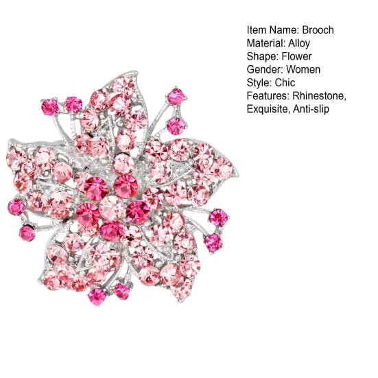 Lady Brooch Flower Shape Rhinestone Decor Anti-slip Shouder Bag Suit Coat Collar Hat Scarf Decoration Clothes Pin Party Prom Bride Wedding Garment