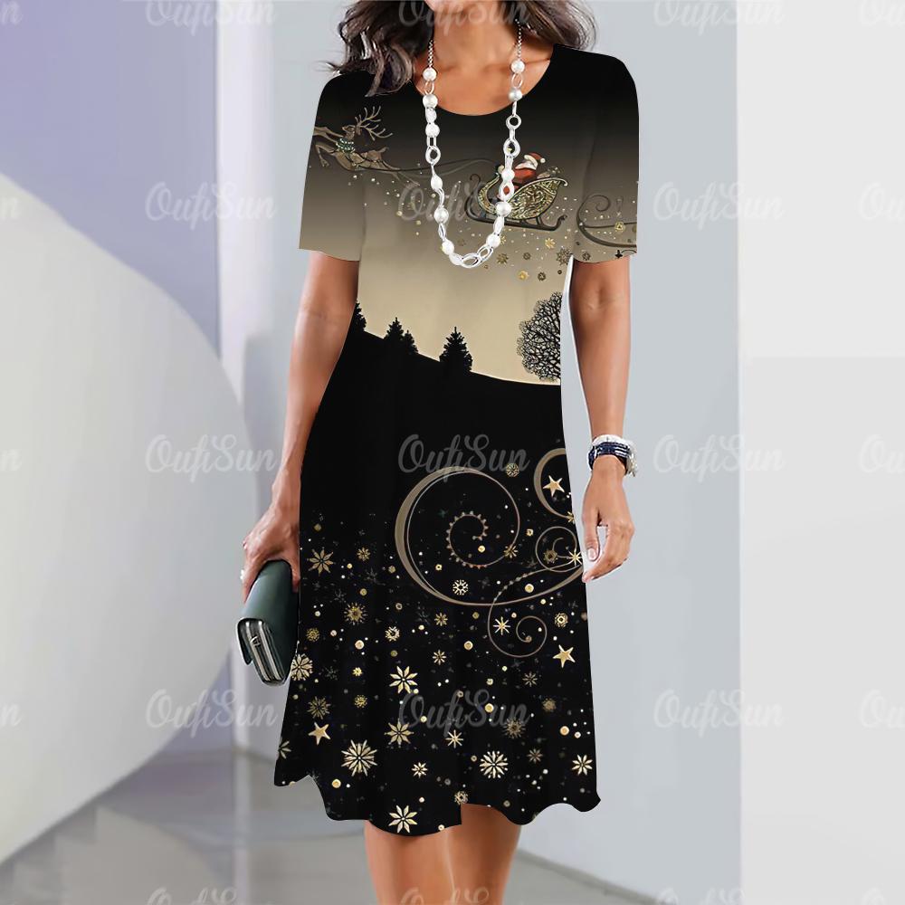 2025 New Women's Dresses Graphic  Print Elegant & Beautiful Midi Dresses Plus Size Female Summer One-piece Dress