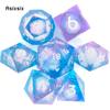7 Pcs Purple Flowing Sand White Number Sharp Edge Resin Dice Polyhedral Dice Suitable for Role-Playing RPG Board Game