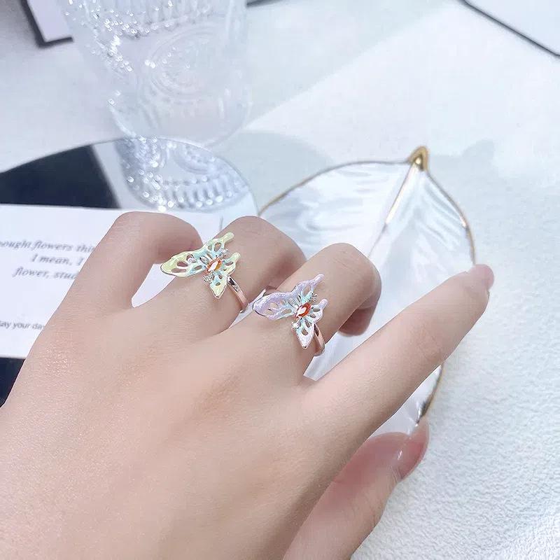 [Double Butterfly Yicai] Gradual Change Enamel Butterfly Opening Ring Women'S Light Luxury Niche Personality Advanced Sense Stacking Ring
