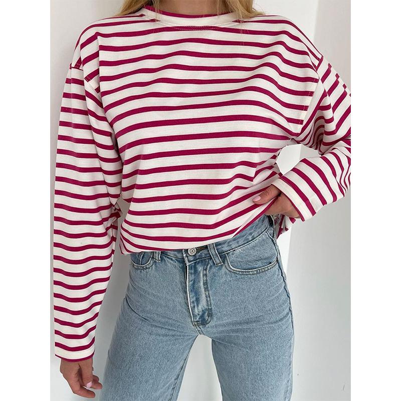 Женская полосатая футболка Hirsionsan с длинными рукавами, весна-лето 2023, большие футболки из 100% хлопка, женские повседневные шикарные футболки, топы для девочек