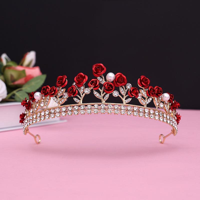 Three Piece Bride Headwear Set Korean Style Forest Themed Hair Band Red Hair Accessory Fairy Hair Band Toasting Wedding Dress and Accessories