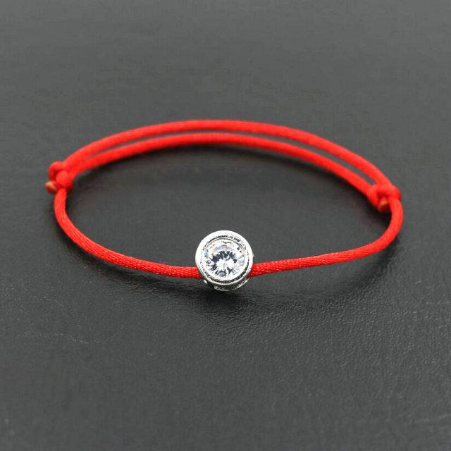 Shiny Round Rhinestones Crystals AAA Zircon Bracelet Red Rope Thread Braided Lucky Bracelets Women Silver Color Pulsears