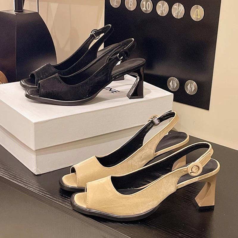 Женские туфли на высоком каблуке, босоножки с открытым носком, массивная обувь, женские 2025 лето, элегантные, сексуальные, платье, шлепанцы с открытым носком, туфли-лодочки, женские сандалии