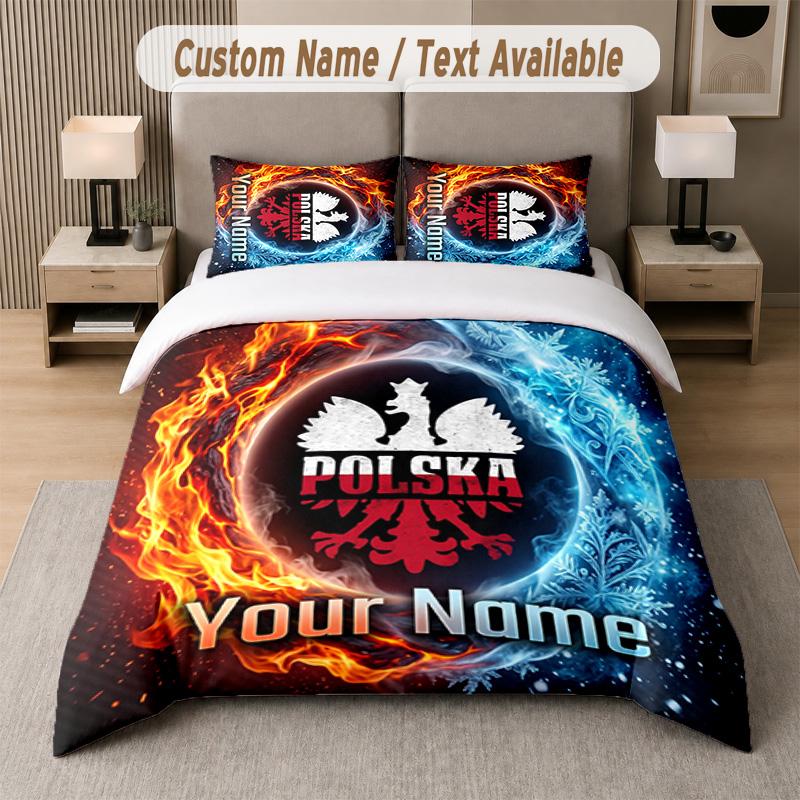 Poland Football Design Bedding Set Custom Text 1 Duvet Cover & 2 Pillow Cases