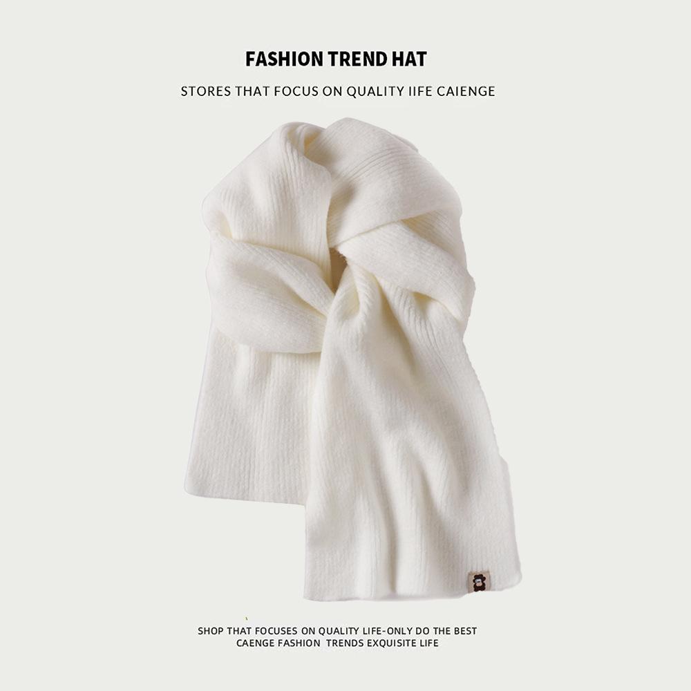 Knitted Wool Scarf With Wool Content, Women'S Autumn And Winter Extended Version, Thick And Luxurious, Solid Color Cashmere Scarf