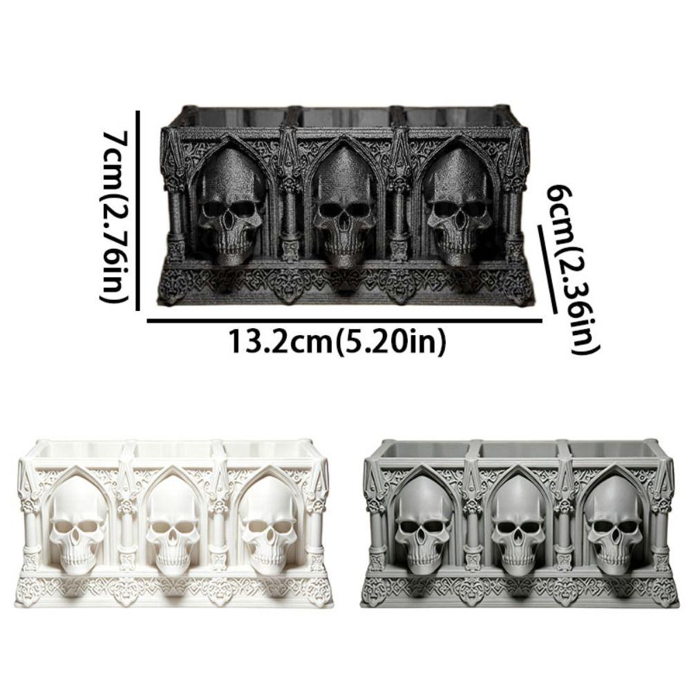 Коробка для кистей для макияжа с 3 отделениями в виде черепа 3D-печатный цветочный горшок-скелет Настольный для помещений