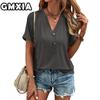 GMXIA Women's Fashion Casual Leisure Solid Color Print Short Sleeve V Neck Blouses & Shirts
