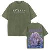 Anime Frieren T-shirt Harajuku Vintage Washed Tees Streetwear Men Women Clothing Short Sleeve Oversized 100% Cotton T Shirt