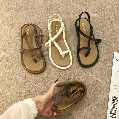 Модная женская обувь Шлепанцы с открытым носком Лето 2024 Пляжная обувь на плоской подошве из резины Сандалии без каблука для женщин Римский стиль Оригинал по акции