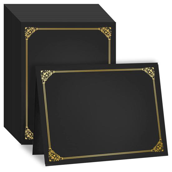 10 Pcs Black Certificate Holders Diploma Covers for 12.6 X 9.45 Inch Paper Gold Foil Border Cardstock Award Graduation