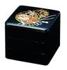 J-kitchens 3-Tiered Jubako Box, 6.5 Inches, Black Flower Goshoguruma Design, 19.6cm X 19.6cm X 17.5cm, Made In Japan