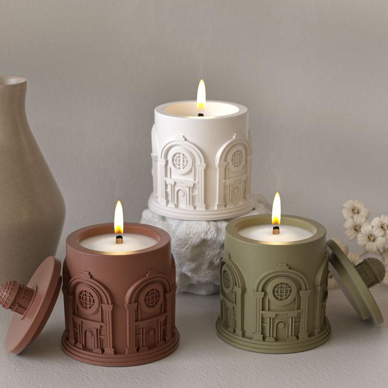 Building Storage Jar Silicone Mold With Lid 3D Concrete Casting Mold Diy Candle Flower Pot Making Supplies Craft Mold