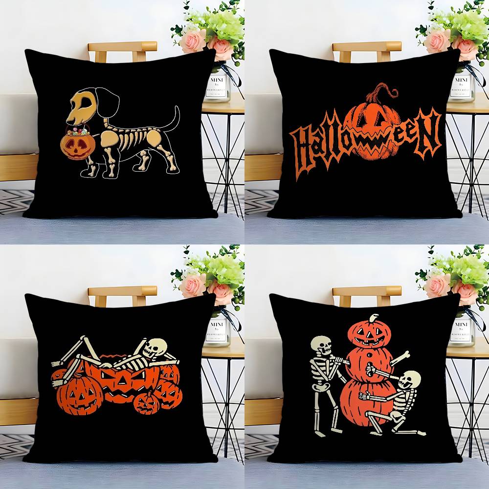 Halloween Pumpkin Skull Pillow Case Plush Fabric Soft Double Sided Print Home Sofa High Quality Cushion Cover Throw