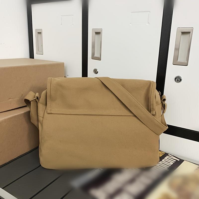 Простая винтажная сумка через плечо, легкая сумка через плечо унисекс с декором с пряжкой, повседневная квадратная холщовая сумка в стиле ретро для школы