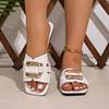 Модные 2024 Шлепанцы Легкие Элегантные Женские Натяжные Повседневные Шлепанцы Женские Металлическое Украшение Квадратный Носок Плоская Подошва Шлепанцы Женские
