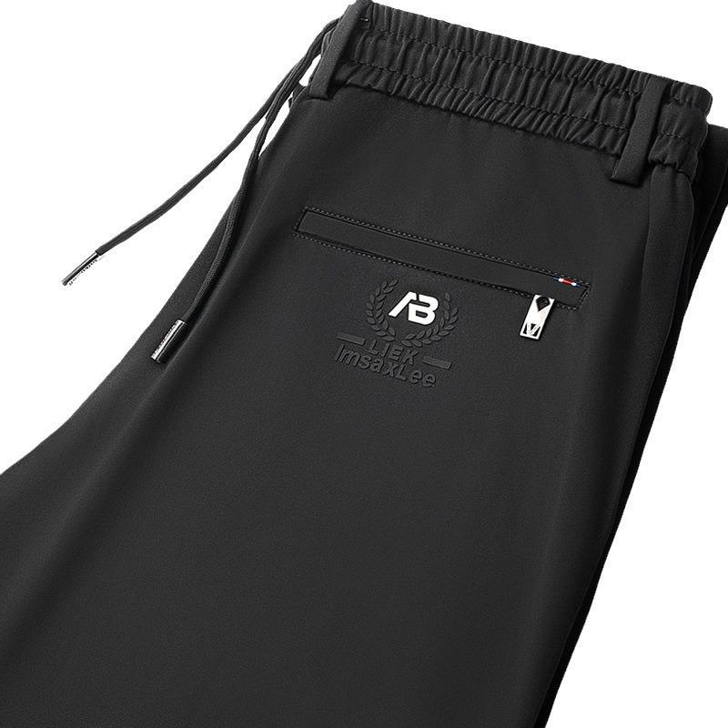 Men's Autumn/Winter Straight-Leg Stretch Pants - Thick, Elastic Waist, Loose-Fit Sports Trousers with Print