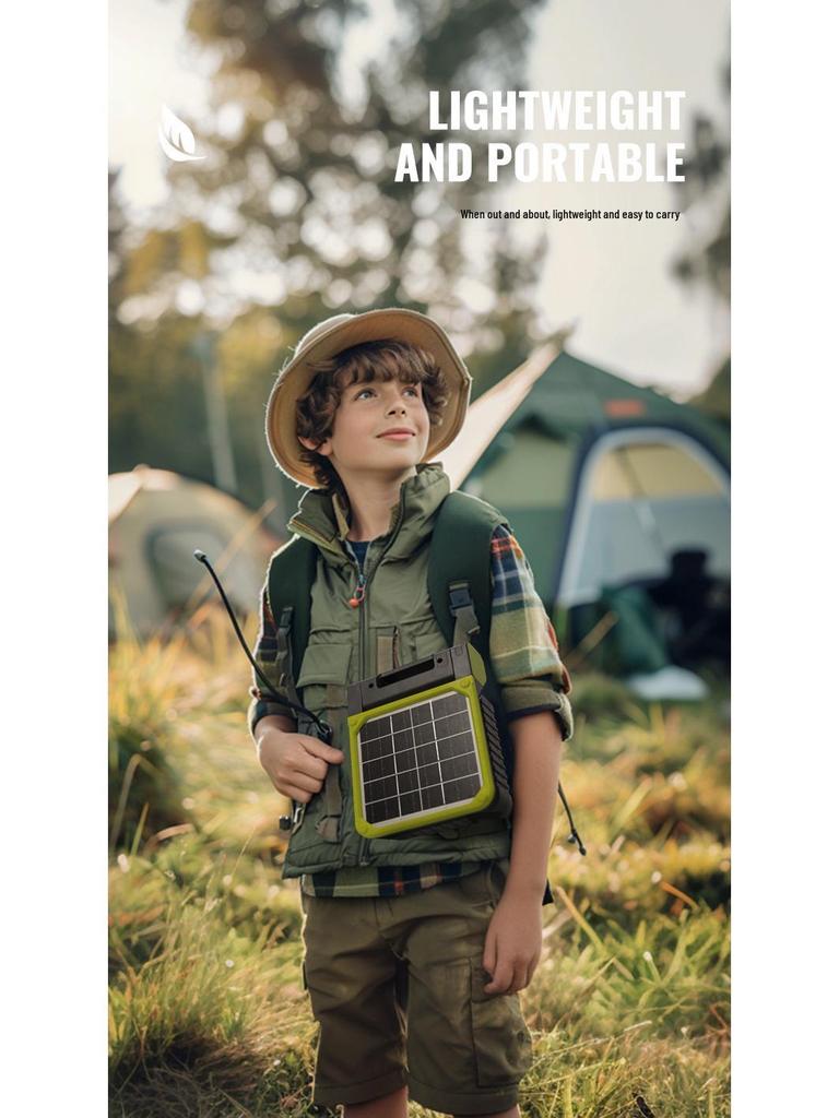 Solar-Powered Portable Camping Fan with USB Charging and LED Light