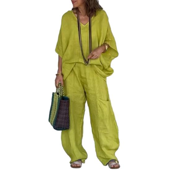 2 шт./комплект женский летний весенний наряд с V-образным вырезом и короткими рукавами топ с высокой талией широкие брюки домашняя повседневная одежда пижамный комплект осенне-зимний спортивный костюм