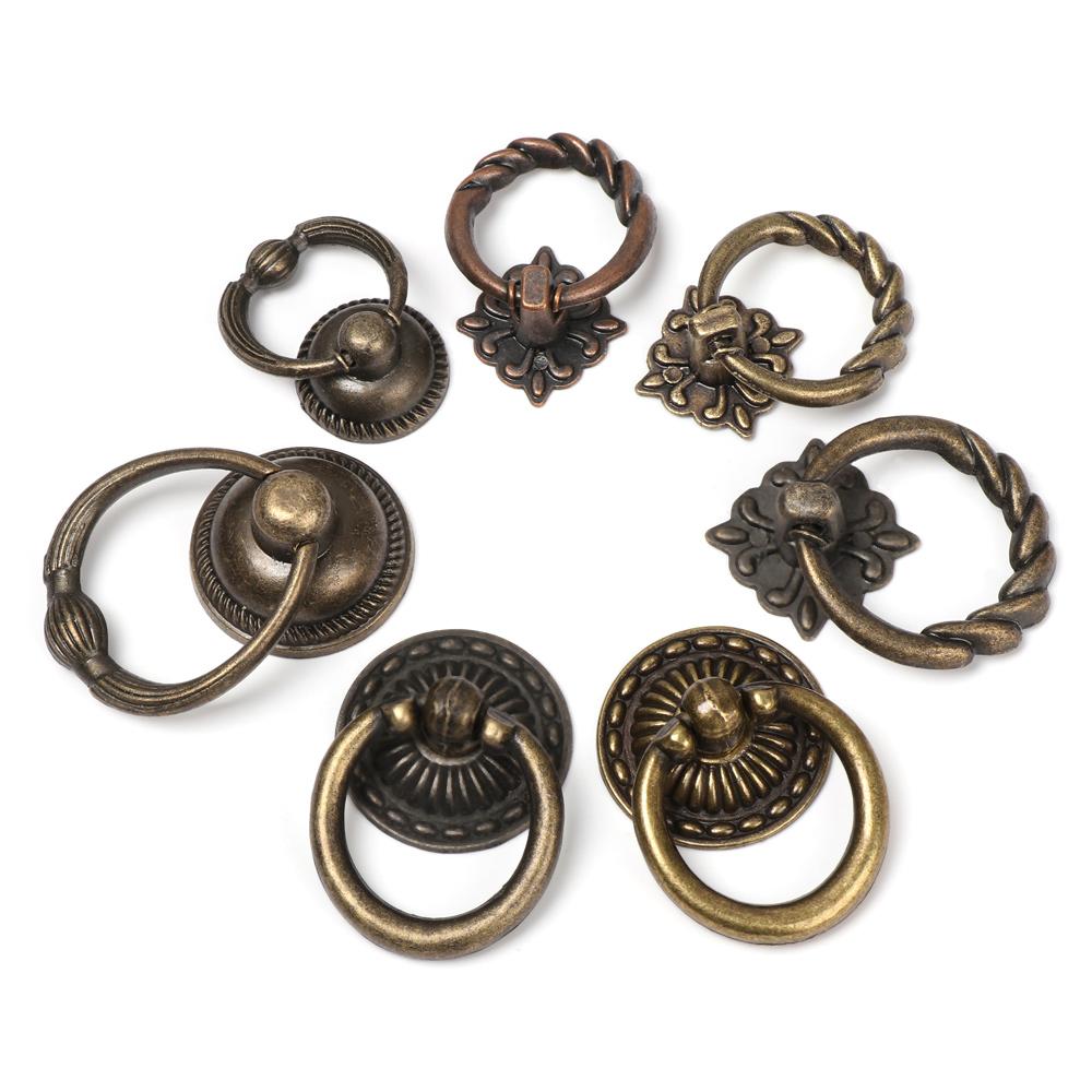 Ring Pattern European Style Retro Furniture Knobs Single Hole Bronze Handles Wardrobe Pulls