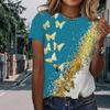 Модная женская футболка с принтом золотой бабочки, забавная повседневная футболка с круглым вырезом и короткими рукавами, летняя женская футболка