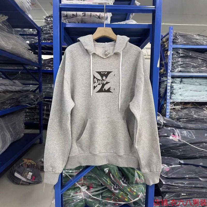 Mens Oversized Hooded Zip-Up Sweatshirt With Graphic Print Cotton Blend Fall Winter Streetwear
