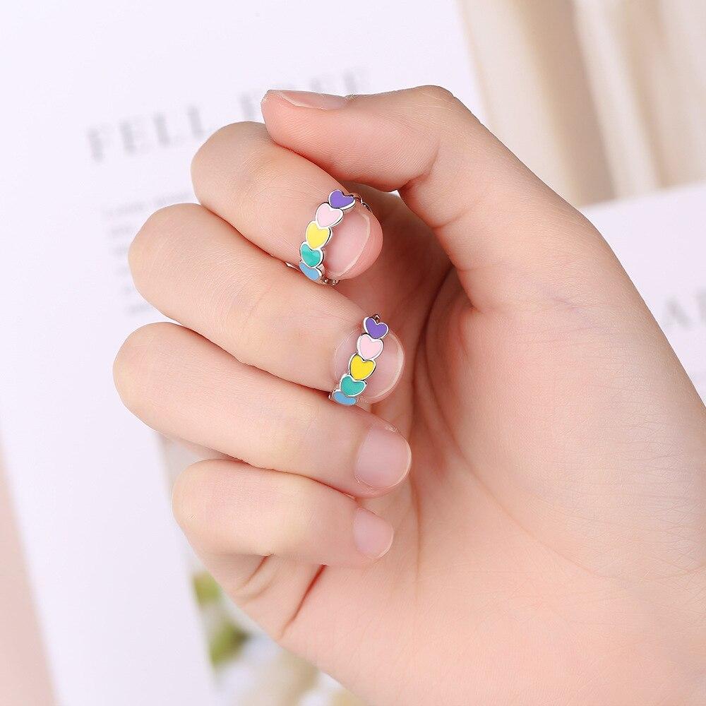 Подлинные серьги из стерлингового серебра 925 пробы для женщин, корейские серьги-кольца в форме радужного сердца с эмалью, свадебные украшения, аксессуары