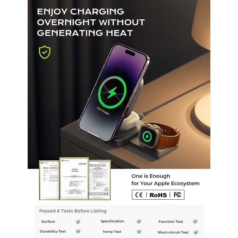 Складная магнитная беспроводная зарядка 3 в 1 для Apple, подставка для зарядного устройства Magsafe для iPhone 15 Pro 14 13 12 iWatch Airpods 2 3, зарядное устройство