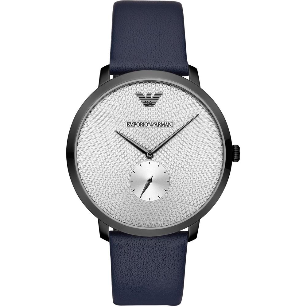 Emporio Armani Современные тонкие мужские кварцевые часы AR11214 из серебристо-синей кожи