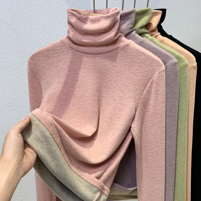 Базовая рубашка женская осенне-зимняя новая приталенная тонкая и теплая внутренняя водолазка с длинным рукавом темпераментный топ