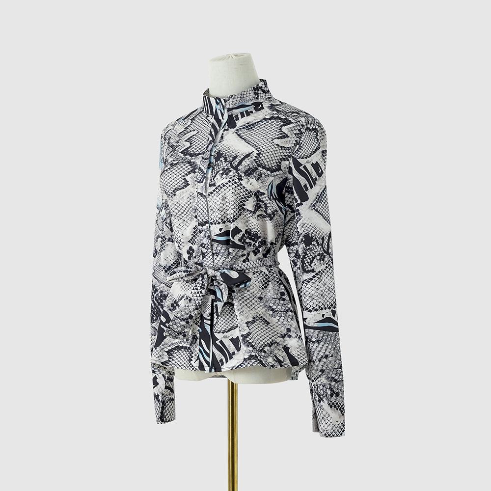 European & American Style Women's Autumn Print Tie Single-Breasted Long-Sleeve Shirt