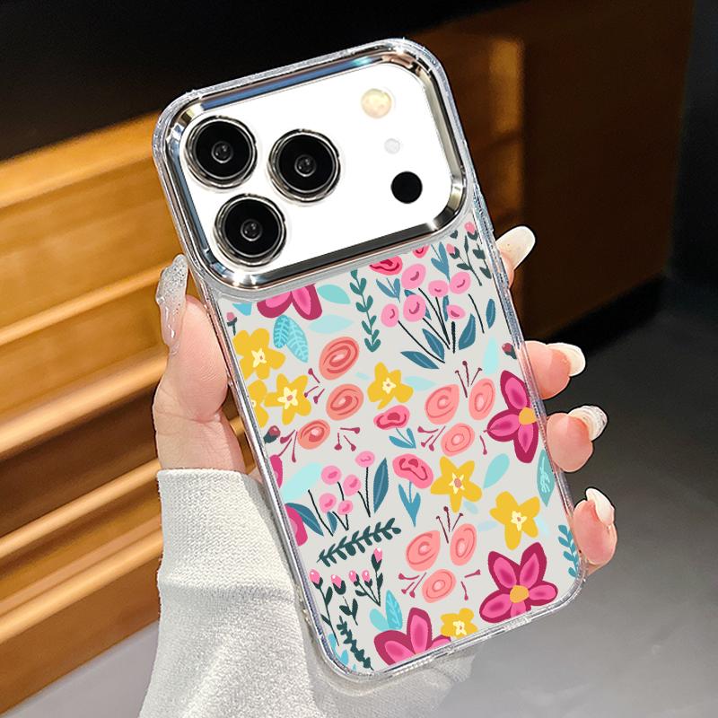 Розовый Мультяшный Цветочный Чехол Для iPhone 17 Pro Max iPhone 16 15 14 13 Pro Max 11 17e 16e Покрытие Рамка Камеры Прозрачная Мягкая Силиконовая Задняя Крышка