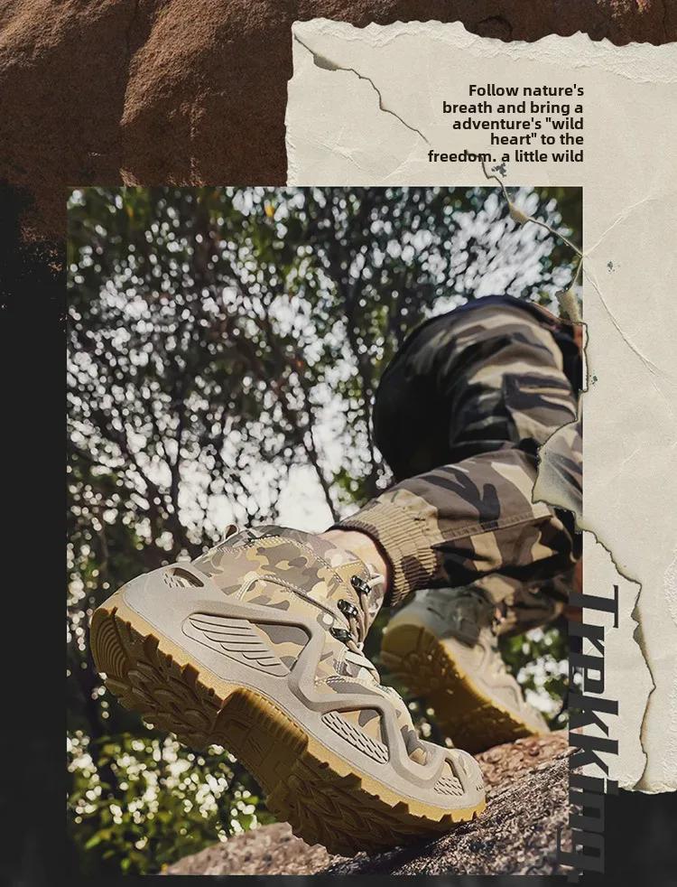 Men's Camouflage Oxford Waterproof Tactical Boots - Non-Slip, Large Size (45, 46) for Outdoor Rock Climbing & Hiking.