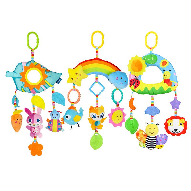 Rainbow Leaves Baby Crib Mobile & Plush Animal Rattle Toy
