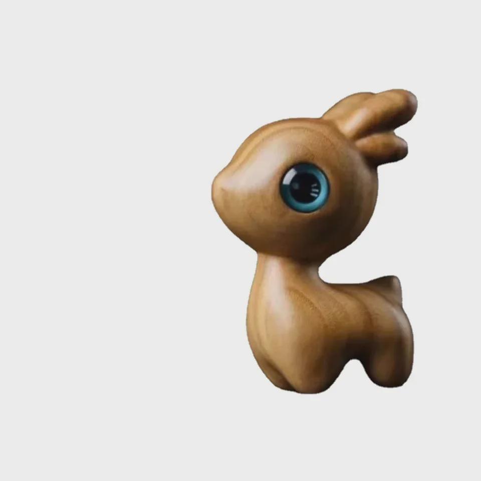 Green Sandalwood Hand-Carved Deer Figurine - Solid Wood Decor Piece